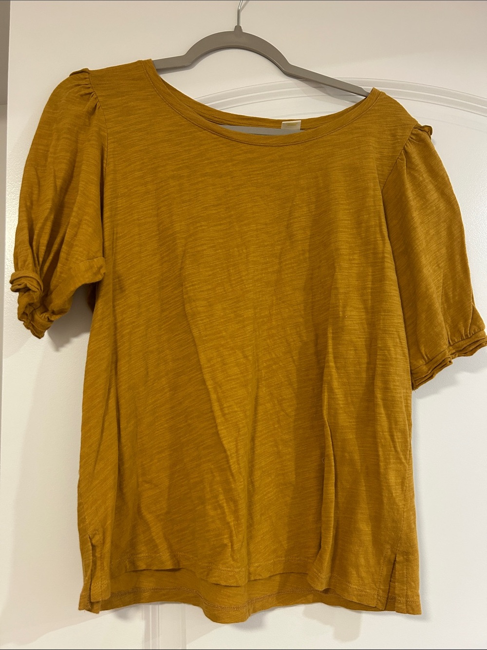 Maeve Mustard Short-Sleeve Puff Shoulder Tee